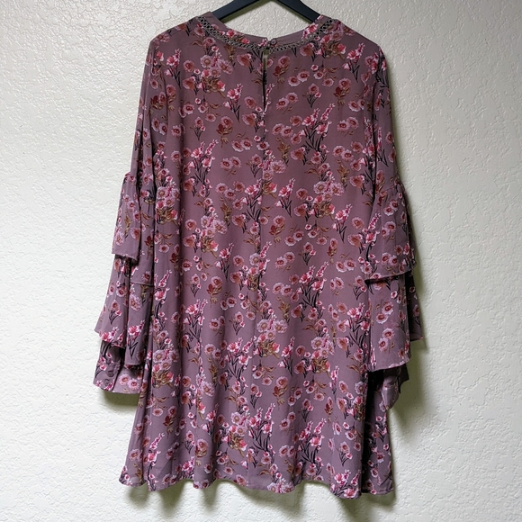 Day Date Mauve Floral Print Tiered Flounce Sleeve Mini Dress - Picture 6 of 12